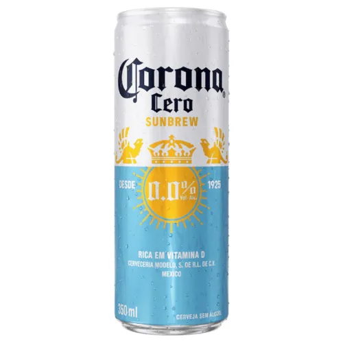 Lata de cerveja sem álcool com rótulo azul claro e branco
