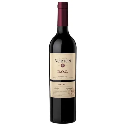 Vinho argentino com tampa bordô e rótulo envelhecido