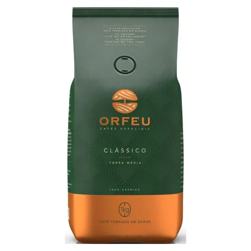 Pacote de café em grãos verde e dourado