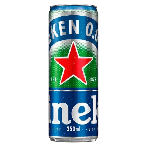 Lata de cerveja zero álcool com rótulo verde e azul com estrela vermelha