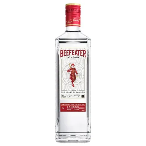 Garrafa longa e estreita, com rótulo branco