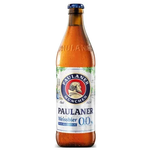 Garrafa de cerveja zero álcool com rótulo branco