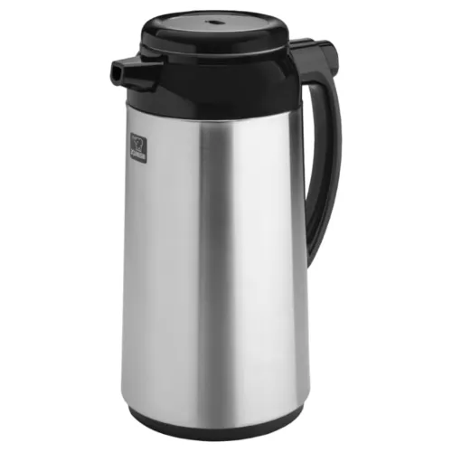 Garrafa térmica para café com exterior em inox e bomba plástica com alça grande