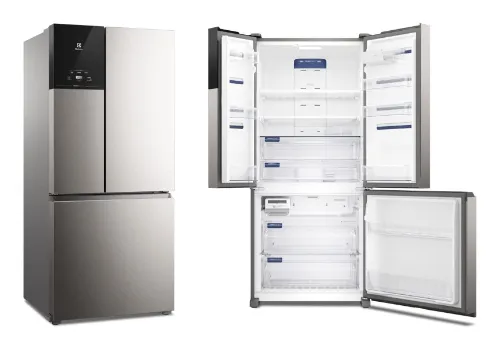Geladeira french door inox com painel touch quadrado grande