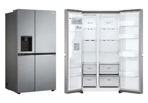 Geladeira com 4 portas inox e com dispenser de água e gelo
