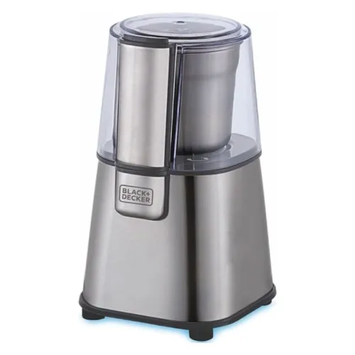 Moedor de café elétrico com base quadrara em inox e tampa com balde inox