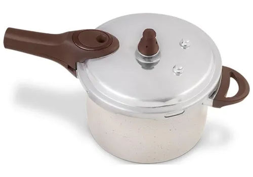 Panela de cerâmica com cabo e válvula marrons