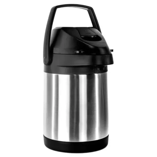 Garrafa térmica para café grande e larga com exterior em inox e bomba plástica grande