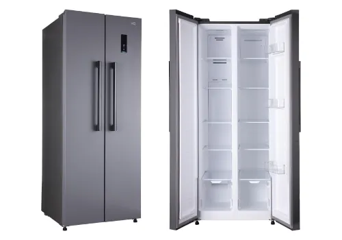 Geladeira side by side inox alta e funda com painel touch pequeno