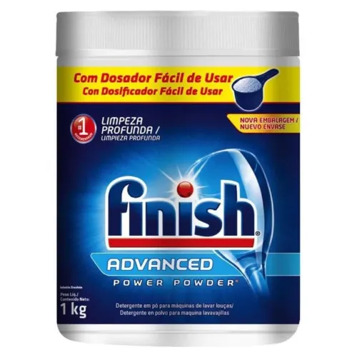 Pote de detergente para lava louças redondo com rótulo azul e tampa branca