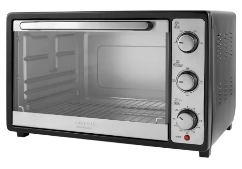 Forno elétrico grande com painel e seletores em inox e porta de vidro