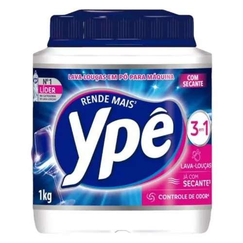 Pote pequeno de sabão para lava louças com rótulo azul e vermelho e tampa azul