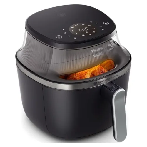 Air Fryer grande com painel digital superior e janela de acrílico acima do cesto