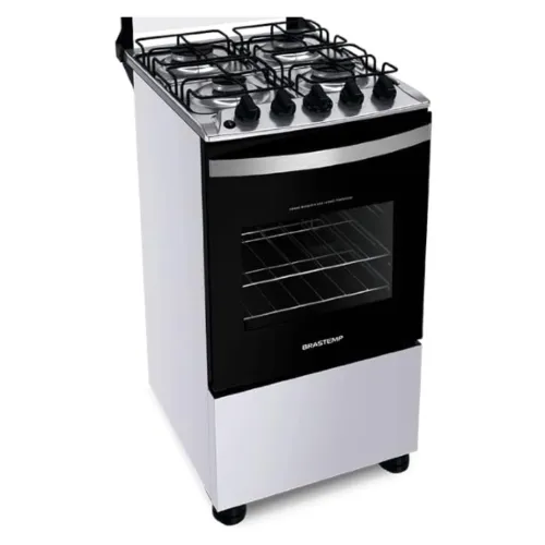 Fogão 4 bocas branco com vidro preto e tampa de vidro