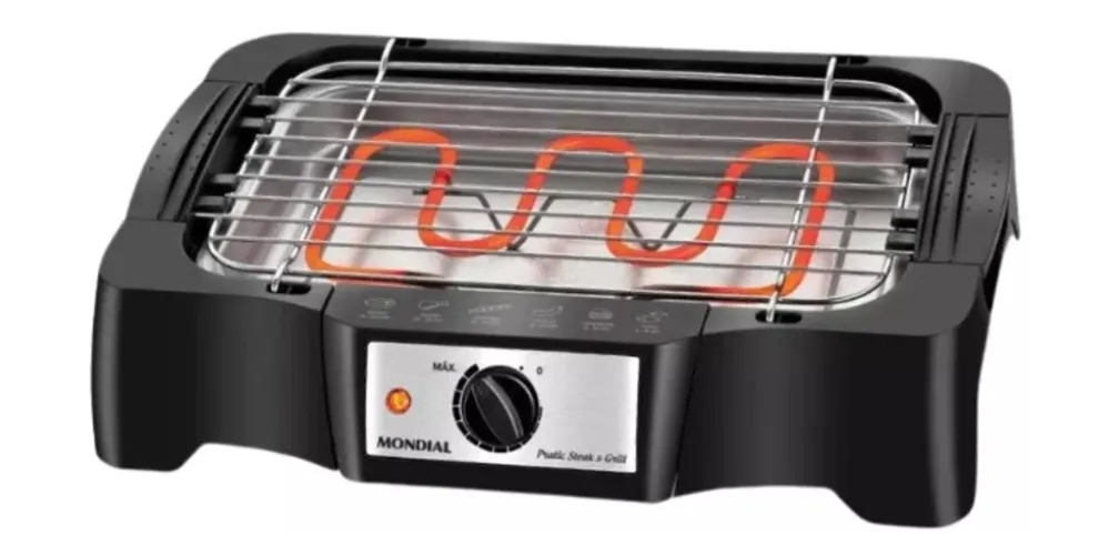 Churrasqueira elétrica pequena com seletor e resistência em garfo pequena