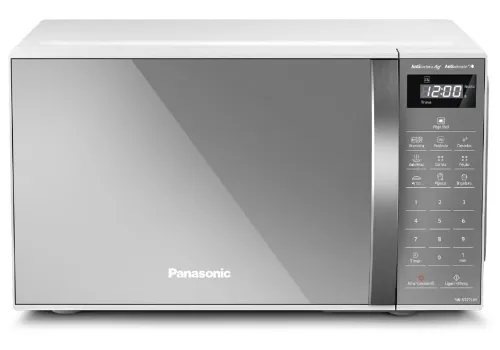 Microondas com porta espelhada e puxador cinza