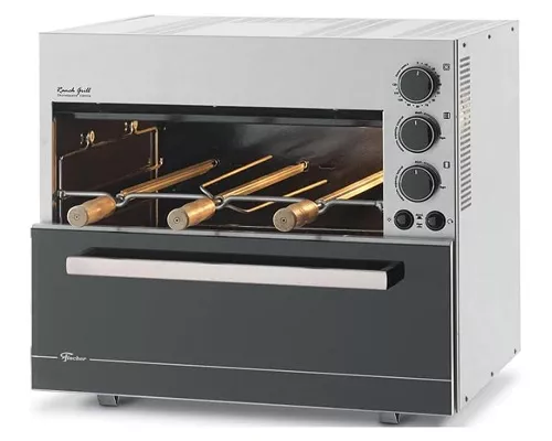 Churrasqueira grande e quadrada com 3 espetos rotativos