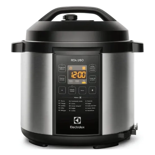 Panela de pressão elétrica com painel digital grande e visor central