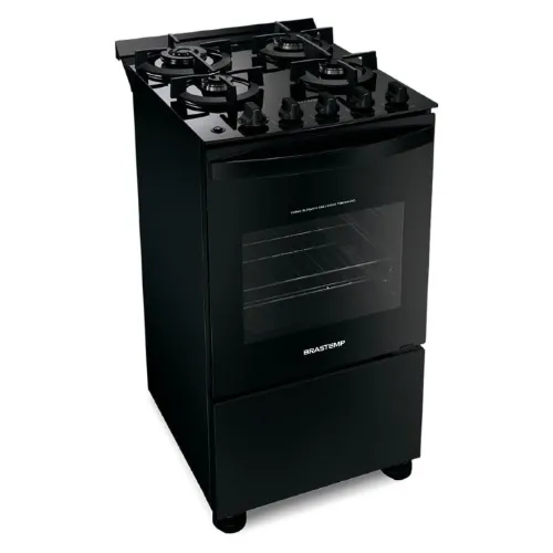 Fogão de 4 chamas todo preto com mesa de vidro preta