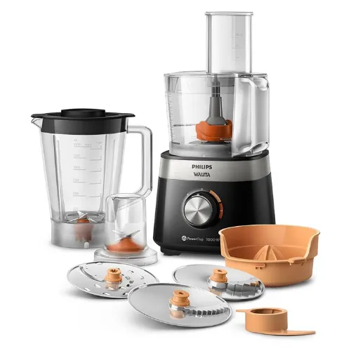 Processador preto e prata com 8 acessórios