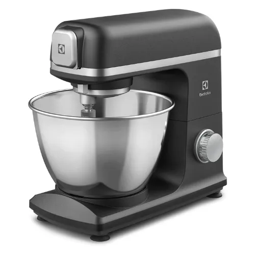 Batedeira orbital preta grande com tigela de inox