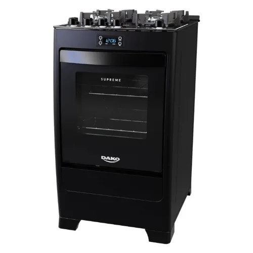 Fogão com 4 queimadores todo preto com tampa de vidro preta sem tampa