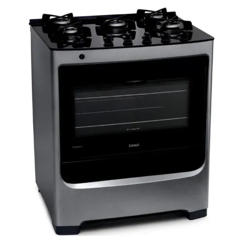 Fogão com 5 queimadores inox com tampa de vidro preto