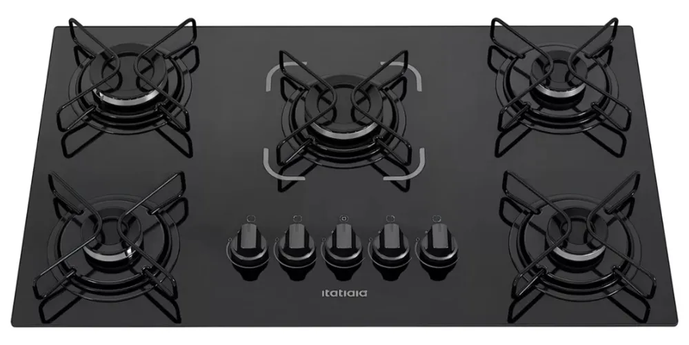 Cooktop de vidro pequeno com 4 queimadores pequenos e 1 grande no centro